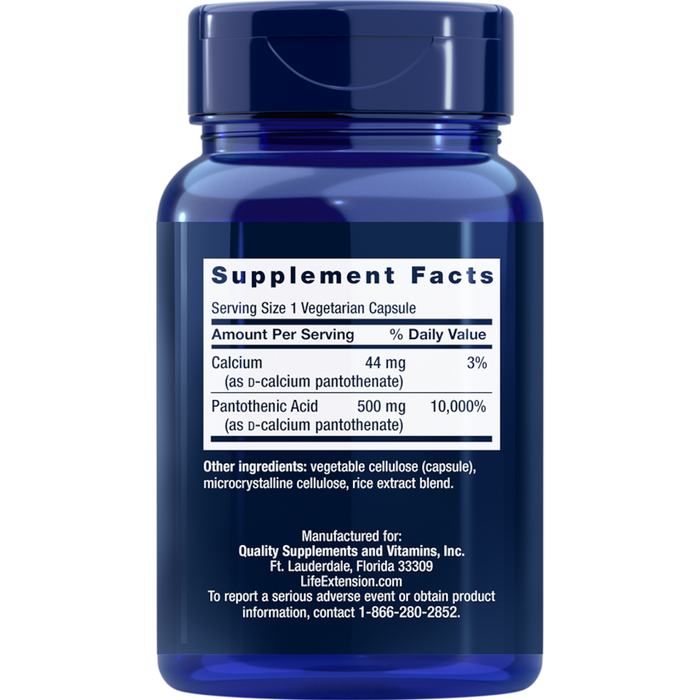 Life Extension Pantothenic Acid (Vitamin B-5) 500 mg - 100 Capsules - Health As It Ought to Be
