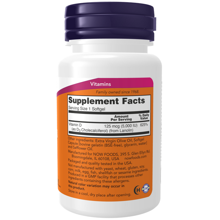 Now Foods Vitamin D-3 5000 IUs - 120 Softgels - Health As It Ought to Be