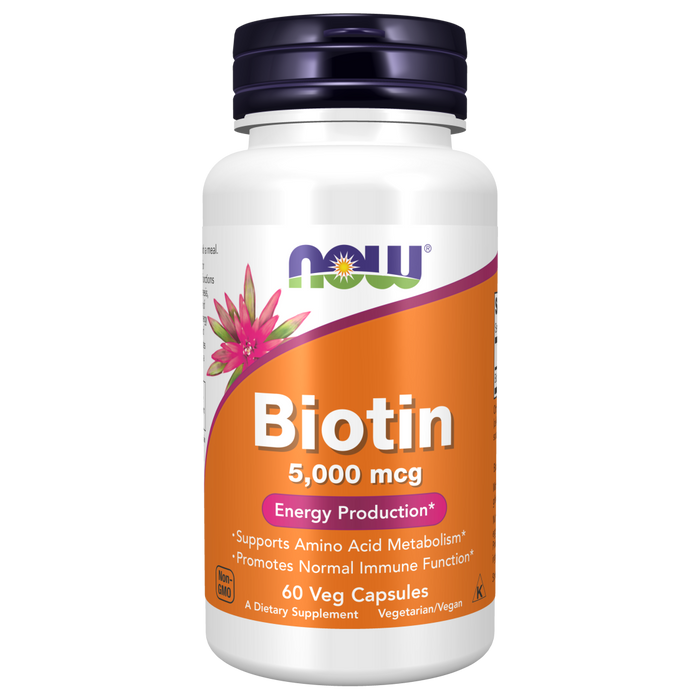 Now Foods Biotin 5000 mcg - 60 Veg Capsules - Health As It Ought to Be