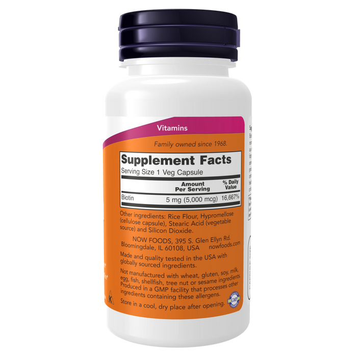 Now Foods Biotin 5000 mcg - 60 Veg Capsules - Health As It Ought to Be
