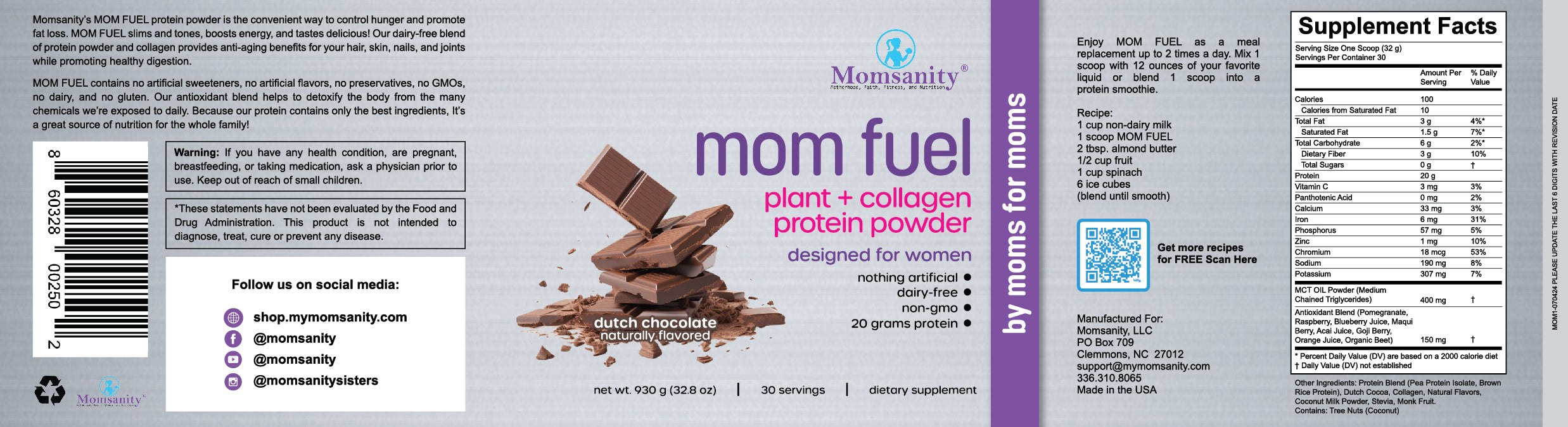 Momsanity Mom Fuel Protein Powder DUTCH CHOCOLATE - Health As It Ought to Be