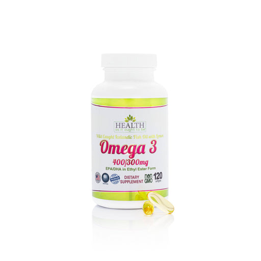 HAIOTB Omega 3 400/300 mg EPA/DHA in Ethyl Ester Form Wild Caught Icelandic Fish Oil with Lemon- 120 Capsules - Health As It Ought to Be