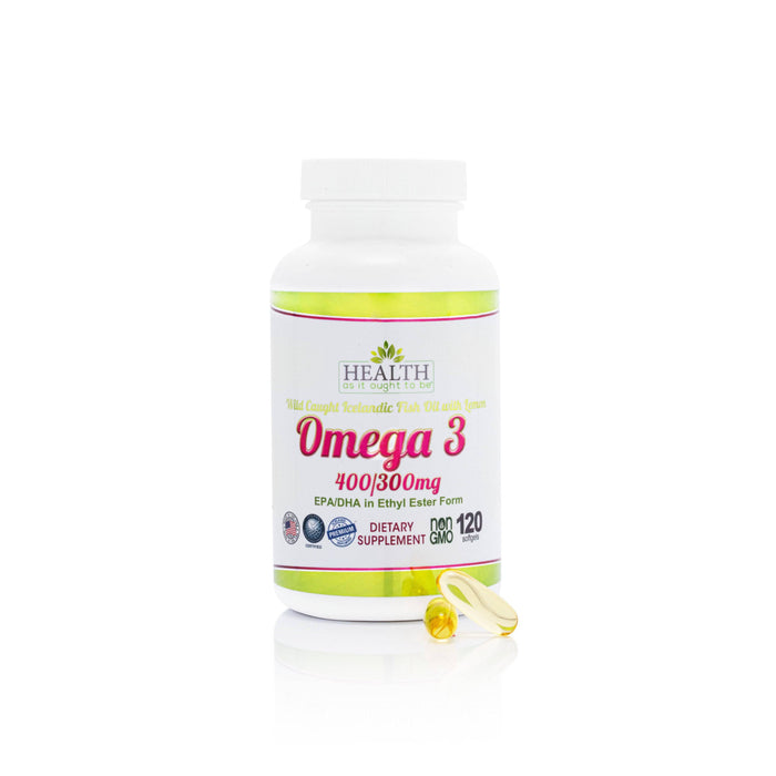 HAIOTB Omega 3 400/300 mg EPA/DHA in Ethyl Ester Form Wild Caught Icelandic Fish Oil with Lemon- 120 Capsules - Health As It Ought to Be