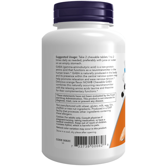 Now Foods GABA Orange Flavor Chewable - 90 Chewables - Health As It Ought to Be