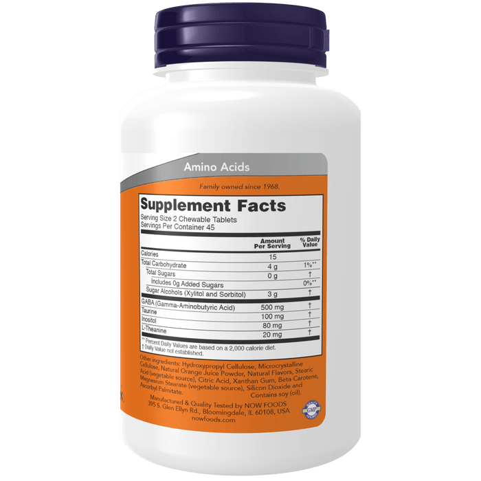 Now Foods GABA Orange Flavor Chewable - 90 Chewables - Health As It Ought to Be