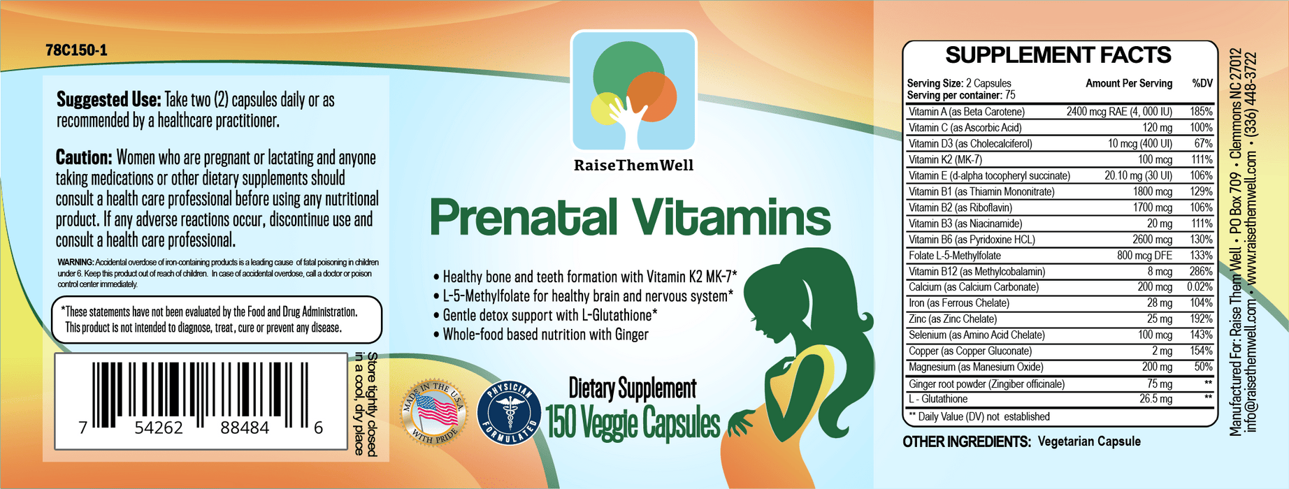 Raise Them Well Physician Developed Prenatal & Breastfeeding Multivitamin - 150 Veggie Capsules - Health As It Ought to Be