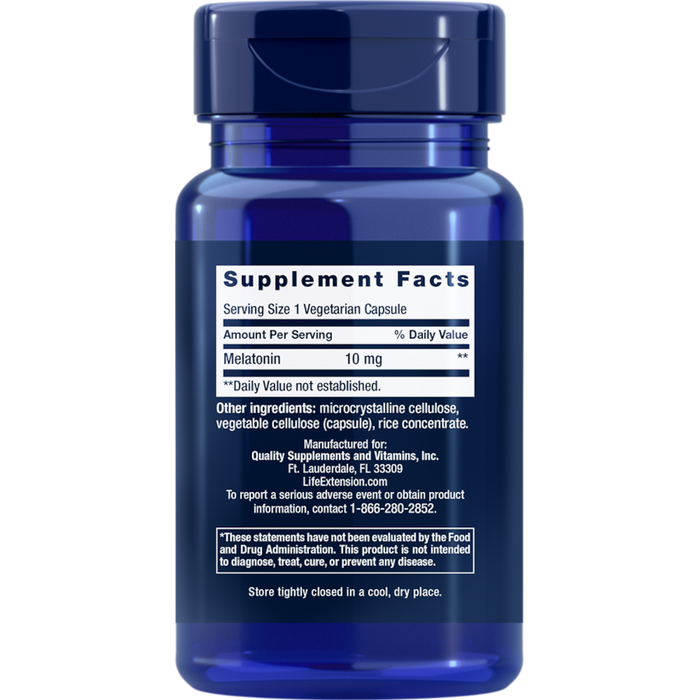 Life Extension Melatonin 10 mg - 60 Vegetarian Capsules - Health As It Ought to Be