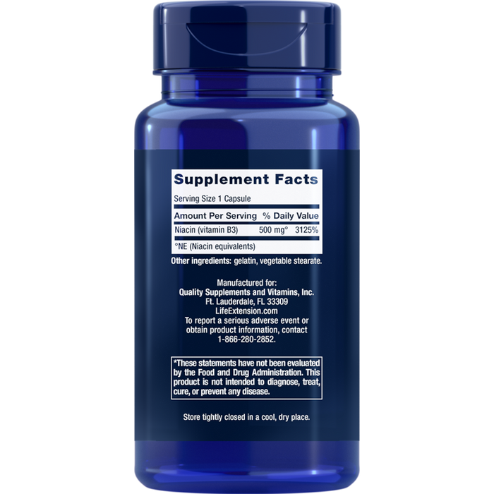 Life Extension Vitamin B3 Niacin 500mg - 100 Capsules - Health As It Ought to Be