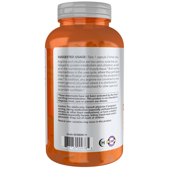 Now Foods Arginine & Citrulline (500/250) - 240 Veg Capsules - Health As It Ought to Be