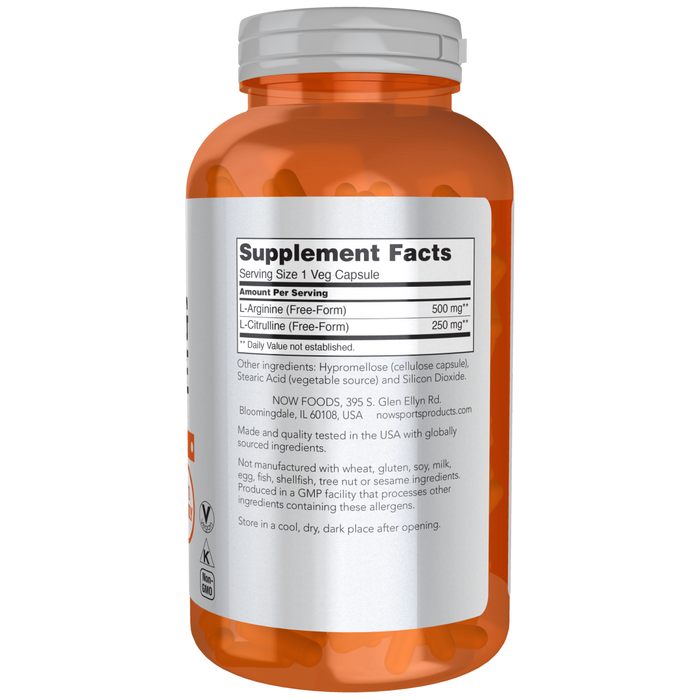 Now Foods Arginine & Citrulline (500/250) - 240 Veg Capsules - Health As It Ought to Be