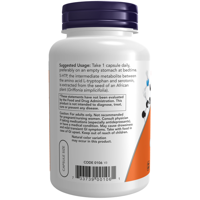 Now Foods 5-HTP 100mg 120 veg capsules REPLACEMENT SIZE - Health As It Ought to Be