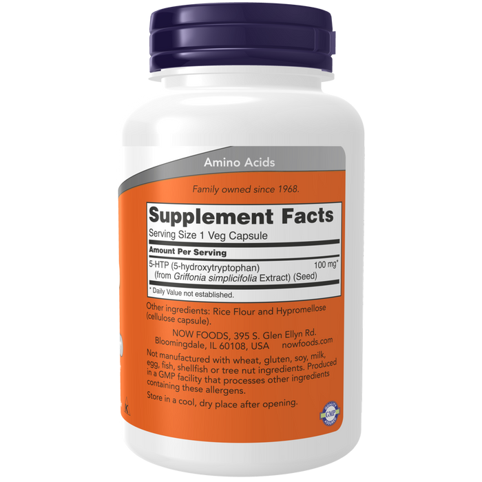 Now Foods 5-HTP 100mg 120 veg capsules REPLACEMENT SIZE - Health As It Ought to Be