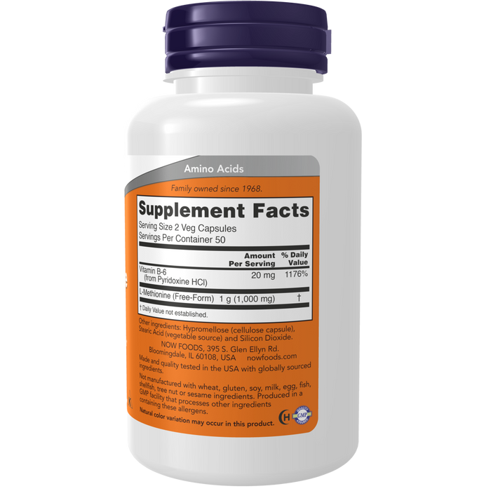 Now Foods L-Methionine 500 mg - 100 Capsules - Health As It Ought to Be