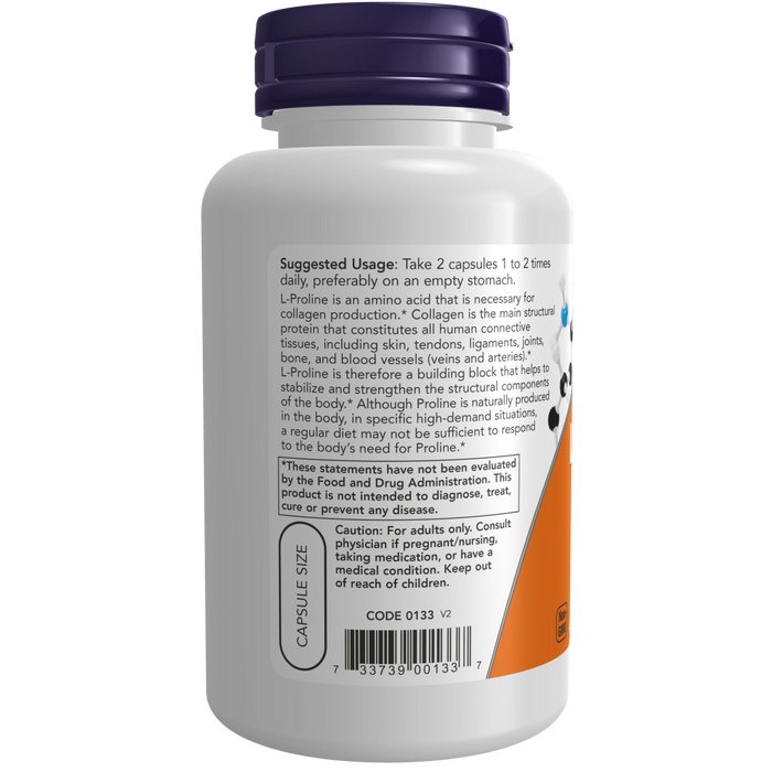 Now Foods L-Proline 500 mg - 120 Veg Capsules - Health As It Ought to Be
