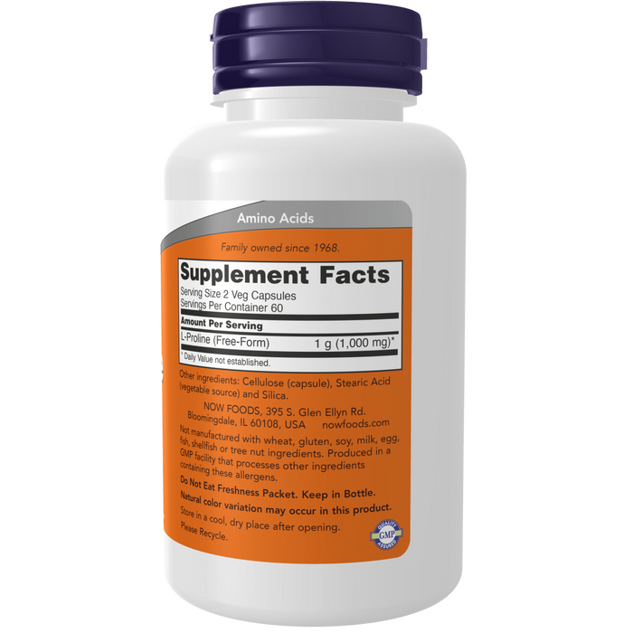 Now Foods L-Proline 500 mg - 120 Veg Capsules - Health As It Ought to Be