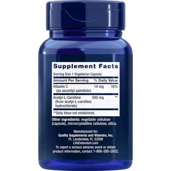 Life Extension Acetyl L-Carnitine 500 mg - 100 Vegetarian Capsules