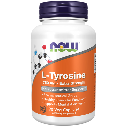 Now Foods L-Tyrosine 750 mg, Extra Strength - 90 Veg Capsules - Health As It Ought to Be
