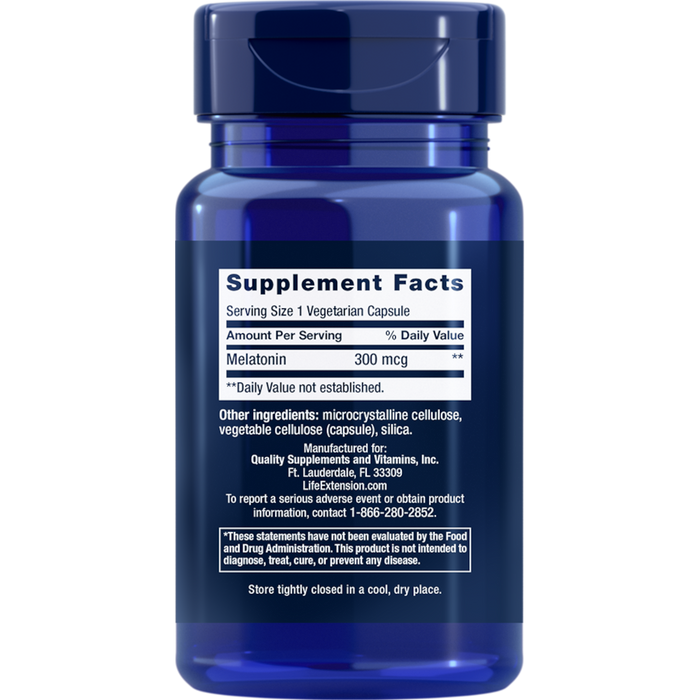 Life Extension Melatonin 300 mcg - 100 Vegetarian Capsules - Health As It Ought to Be
