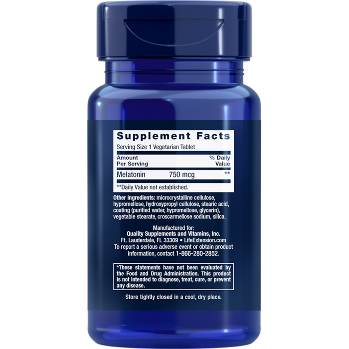 Life Extension Melatonin 6 hr Timed Release 750 mcg - 60 Vegetarian Tablets - Health As It Ought to Be