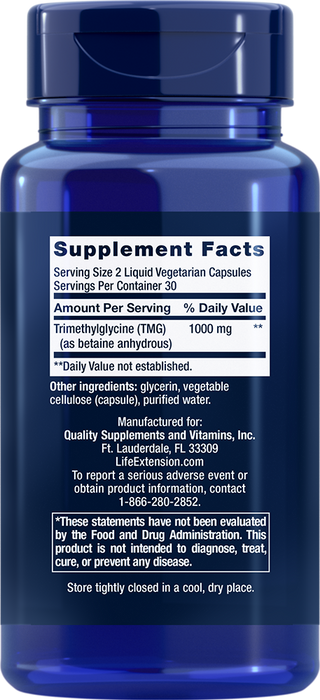 Life Extension TMG 500 mg - 60 Vegetarian Capsules - Health As It Ought to Be