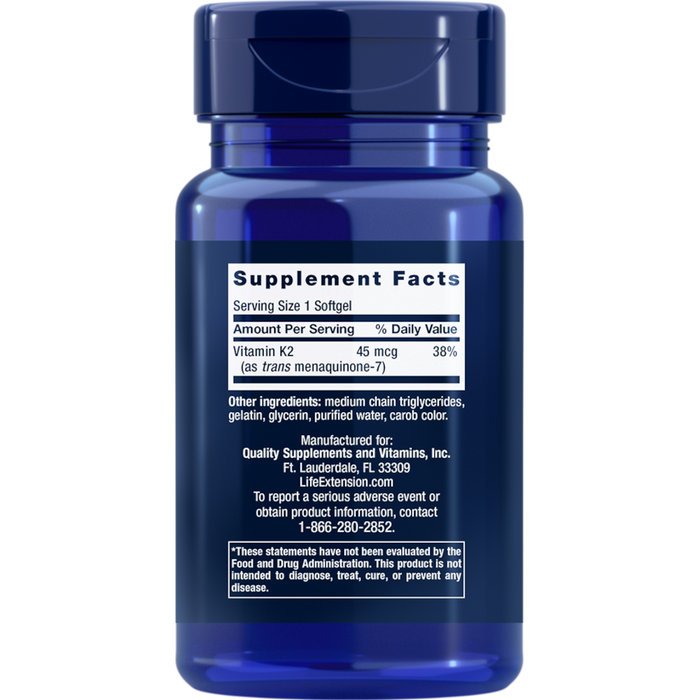 Life Extension Low-Dose K2 45 mcg - 90 Softgels - Health As It Ought to Be
