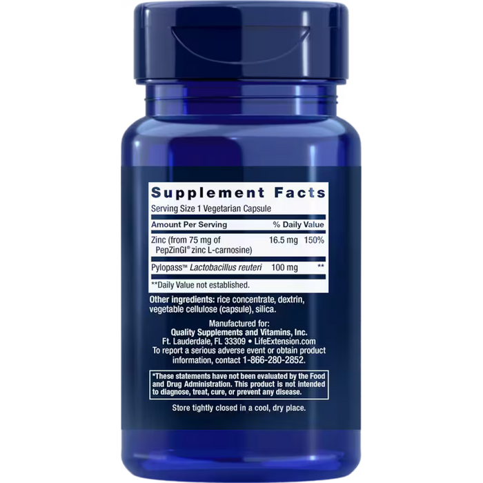 Life Extension Gastro-Ease (Zinc 75mg) - 60 Vegetarian Capsules - Health As It Ought to Be