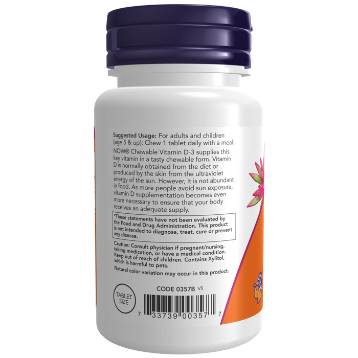 Now Foods Vitamin D3 1000 IU - 180 Chewables - Health As It Ought to Be