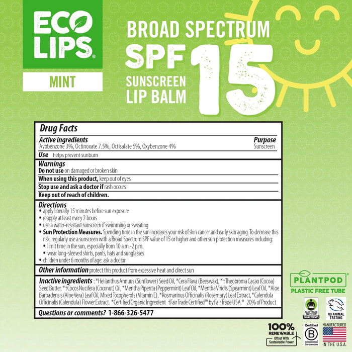 Eco Lips Classic SPF 15 Lip Balm, Mint PATIENT ONLY - Health As It Ought to Be
