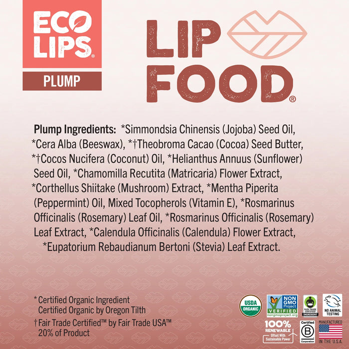 Eco Lips Lip Food PLUMP Organic Lip Balm  PATIENT ONLY - Health As It Ought to Be