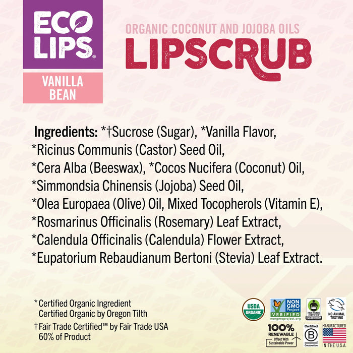 Eco Lips Organic Sugar Lip Scrub Vanilla Bean 0.50 oz pot PATIENT ONLY - Health As It Ought to Be