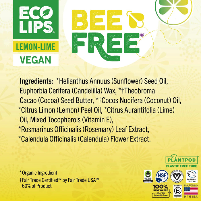 Eco Lips Bee Free Vegan Lemon Lime Lip Balm PATIENT ONLY - Health As It Ought to Be
