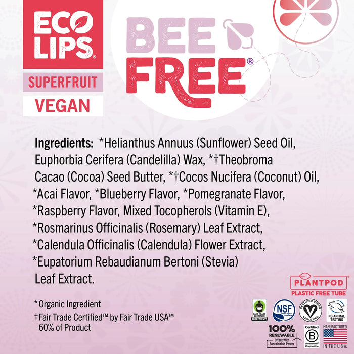 Eco Lips Vegan Bee Free Superfruit Organic Lip Balm Single Tube PATIENT ONLY - Health As It Ought to Be