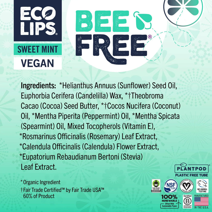 Eco Lips Vegan Bee Free Sweet Mint Organic Lip Balm Single Tube PATIENT ONLY - Health As It Ought to Be