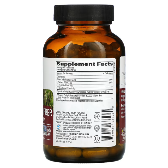 Organic India Psyllium Fiber - 180 Vegetarian Capsules - Health As It Ought to Be