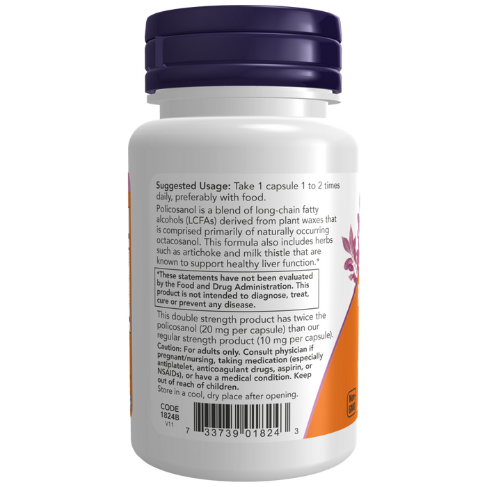 Now Foods Policosanol, Double Strength 20 mg - 90 Veg Capsules - Health As It Ought to Be