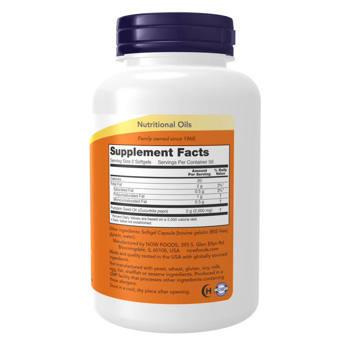 Now Foods Pumpkin Seed Oil 1000 mg - 100  Softgels - Health As It Ought to Be