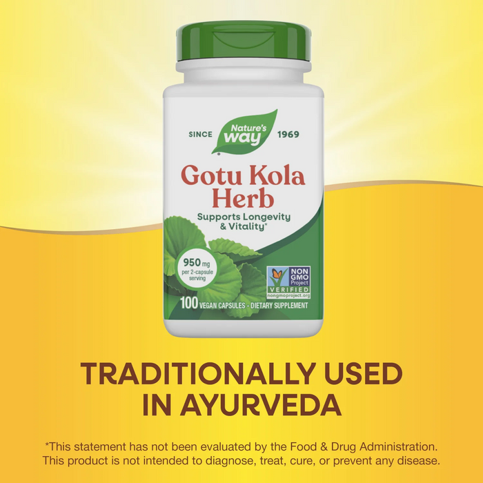 Nature's Way Gotu Kola Herb 475 mg - 100 Vegetarian Capsules - Health As It Ought to Be