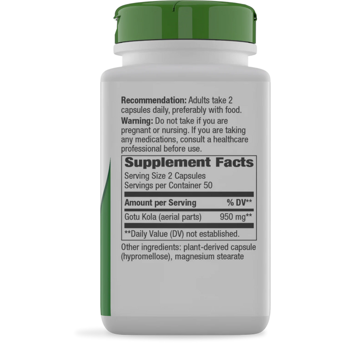 Nature's Way Gotu Kola Herb 475 mg - 100 Vegetarian Capsules - Health As It Ought to Be