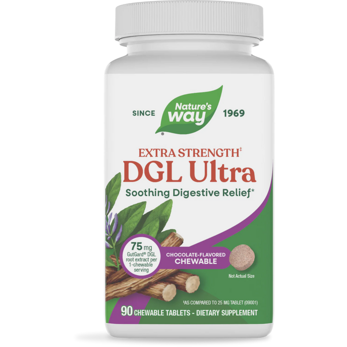 Nature's Way DGL Ultra German Chocolate  Flavored Extra Strength Digestive Relief - 90 Chewable Tablets