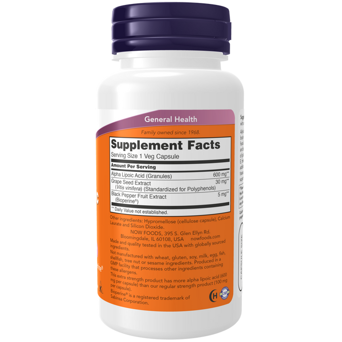 Now Foods Alpha Lipoic Acid Extra Strength 600 mg- 60 Veg Capsules - Health As It Ought to Be
