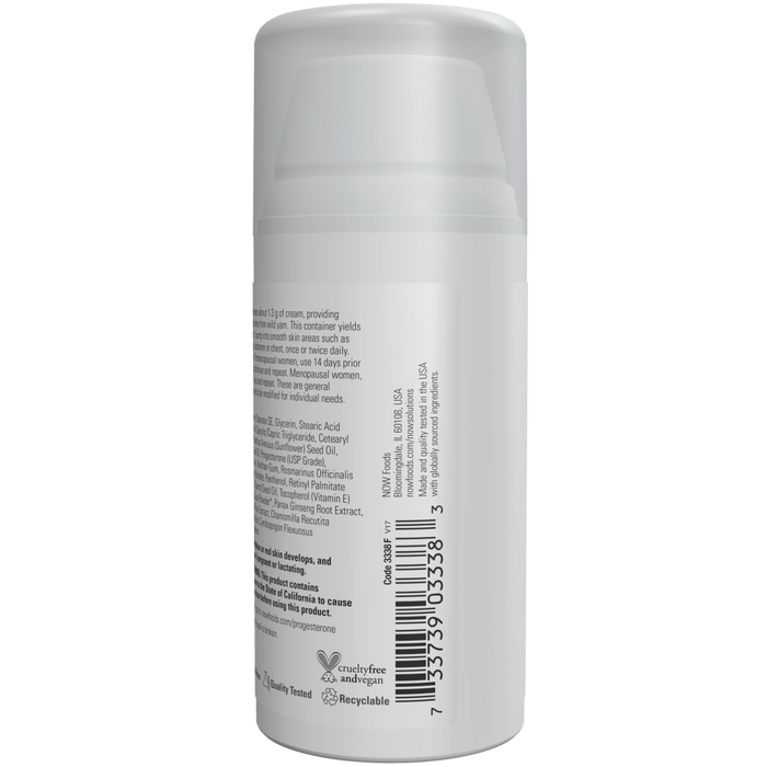Now Foods Progesterone Cream (Unscented) 20 mg - 3 oz. - Health As It Ought to Be