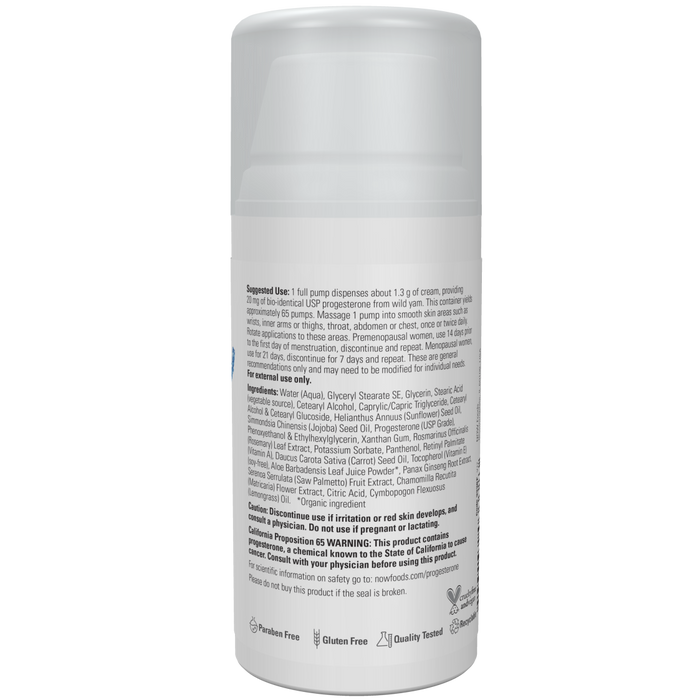 Now Foods Progesterone Cream (Unscented) 20 mg - 3 oz. - Health As It Ought to Be