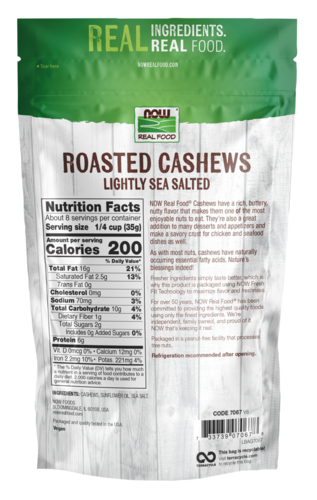 Now Foods Roasted Cashews Roasted & Salted - 10 oz. PATIENT ONLY - Health As It Ought to Be