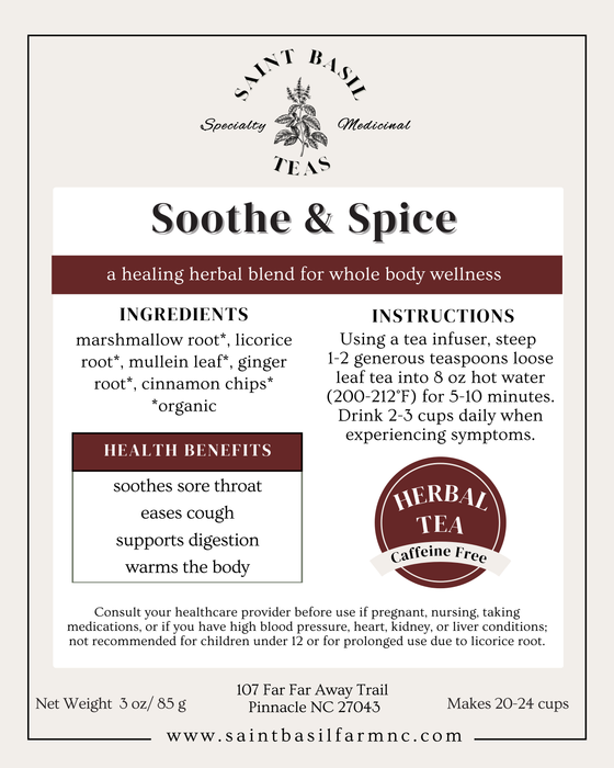 Saint Basil Teas Soothe and Spice Herbal Tea 3oz PATIENT ONLY - Health As It Ought to Be