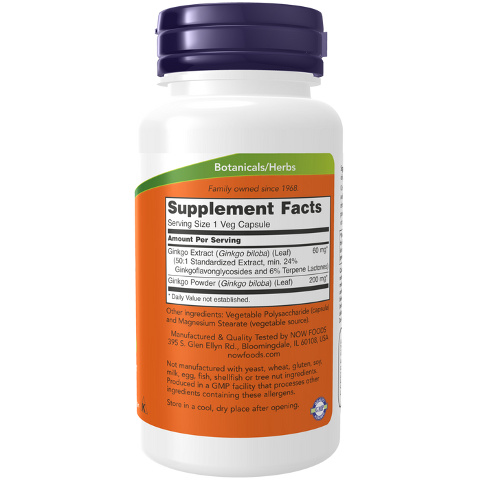 Now Foods Gingko Biloba 60 mg - 120 Capsules - Health As It Ought to Be