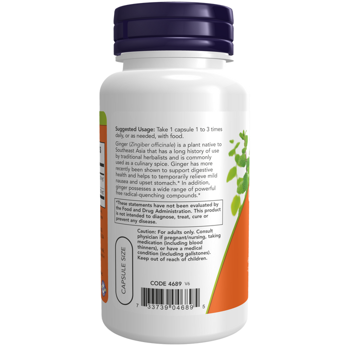 Now Foods Ginger Root Extract 250 mg - 90 Veg Capsules - Health As It Ought to Be