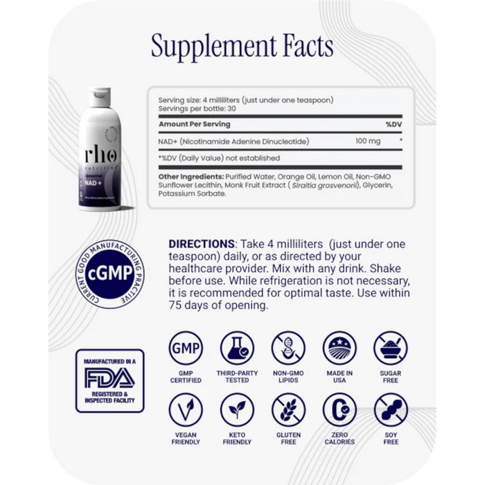 Rho Nutrition Liposomal NAD+ - 30 Servings Lemon Zest