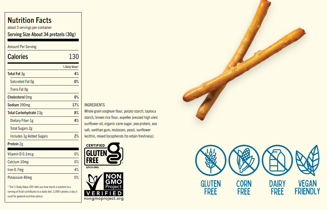 Quinn Whole Grain Sea Salt Pretzel Sticks, Gluten Free PATIENT ONLY - Health As It Ought to Be