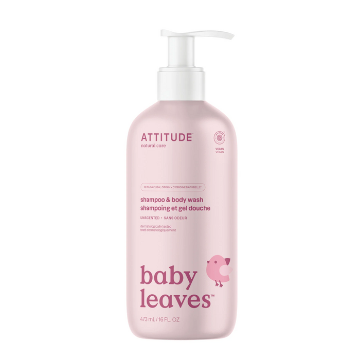 Attitude Baby Leaves 2 in 1 Shampoo & Body Wash, Unscented - 16 fl oz.