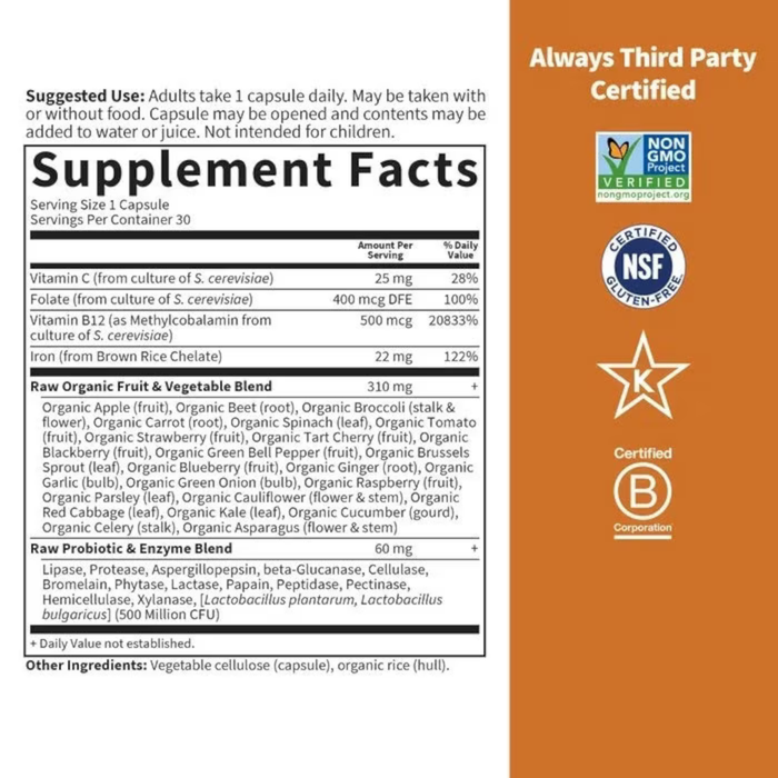 Garden of Life Vitamin Code® RAW Iron - 30 Vegan Capsules - Health As It Ought to Be